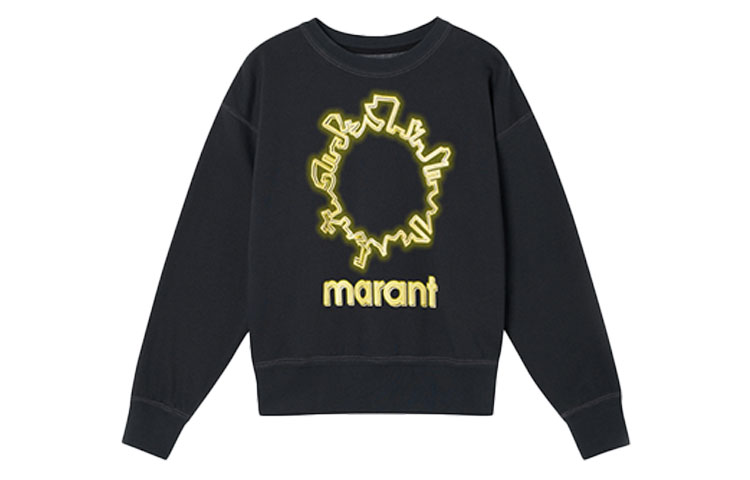ISABEL MARANT x Hé Àn FW21 Mobyli Logo Print Unisex Black Crewneck Sweatshirt 22SW027321A009O-01BK