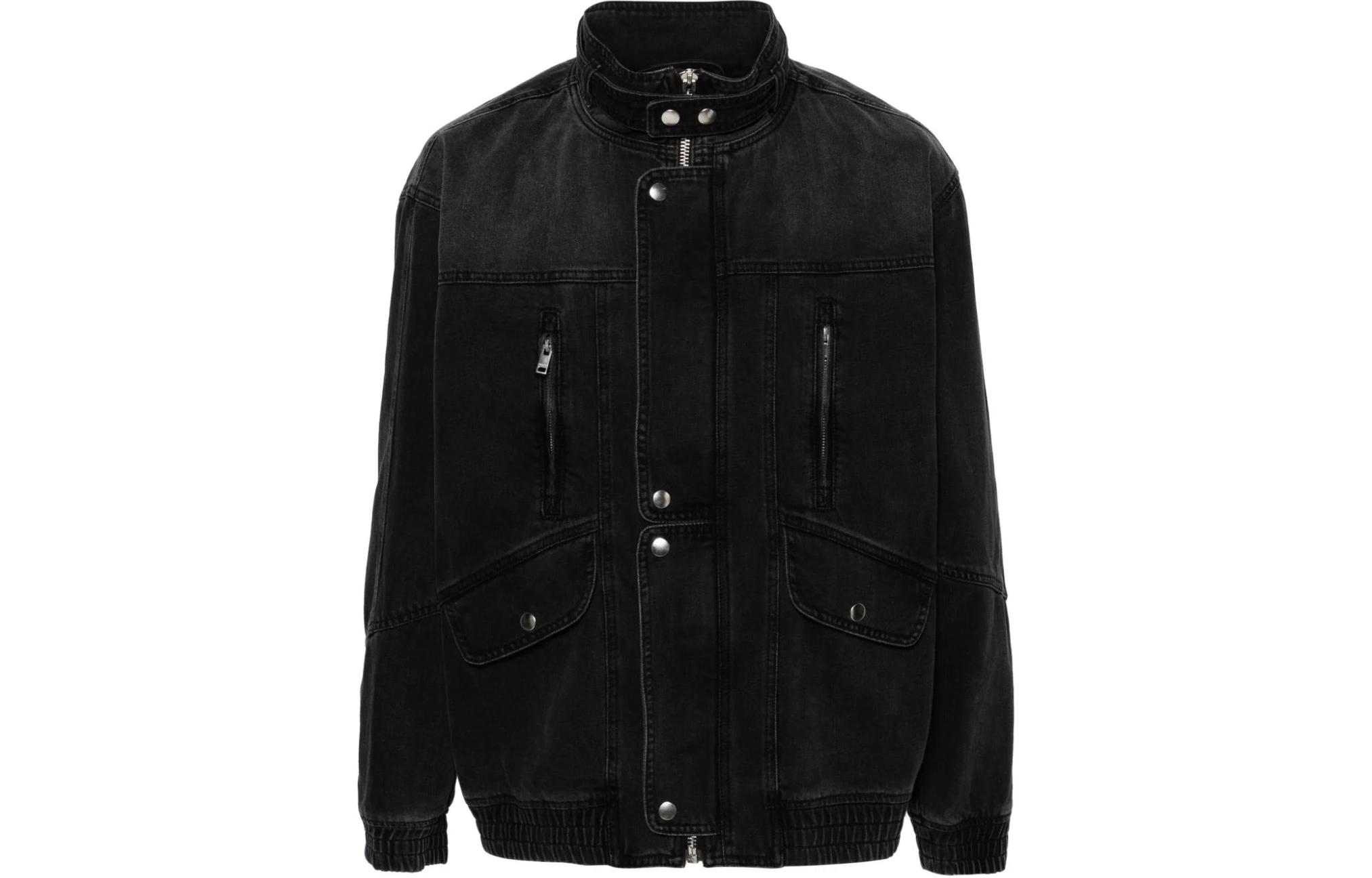 ISABEL MARANT Zip-Up High-Neck Patchwork Jacket Black VE0062HAB1H01H-black