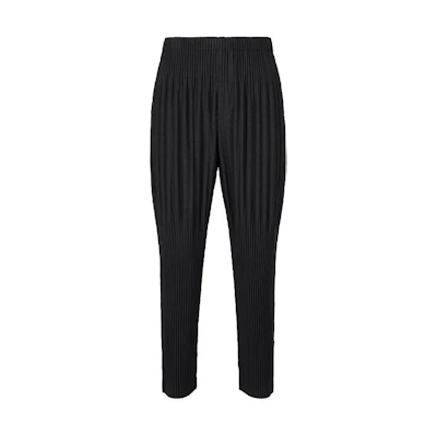 ISSEY MIYAKE Black Loose Fit Pleated Straight-Leg Casual Pants. HP41JF119-15