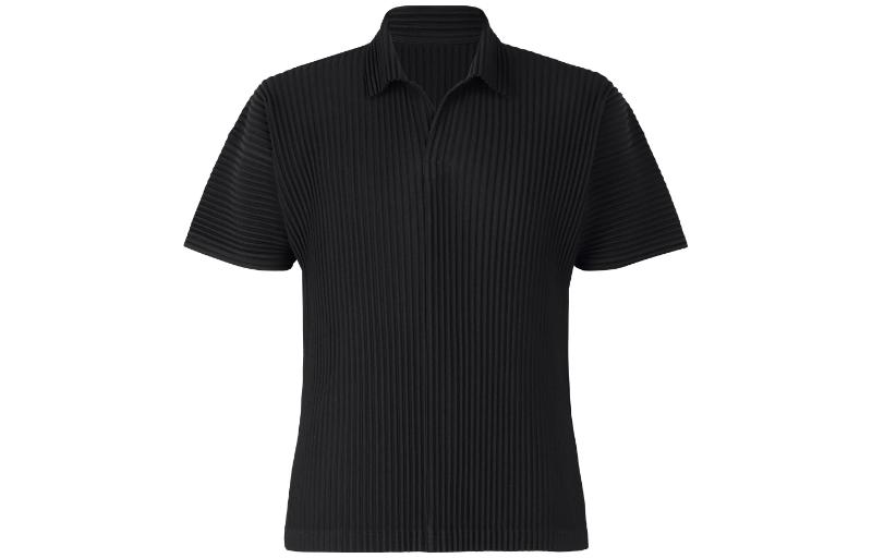 Order ISSEY MIYAKE 黑色短袖摺紋條紋細節Polo衫 HP55JM430-15