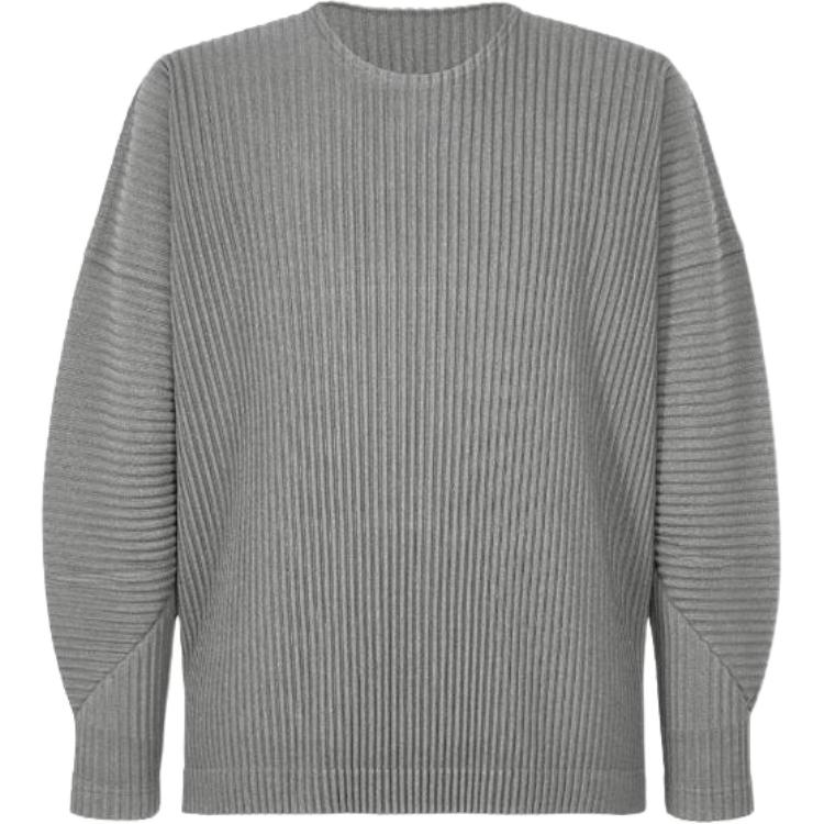 ISSEY MIYAKE  Grey Striped Crewneck Long Sleeve Pullover Tee. HP33JK171-12