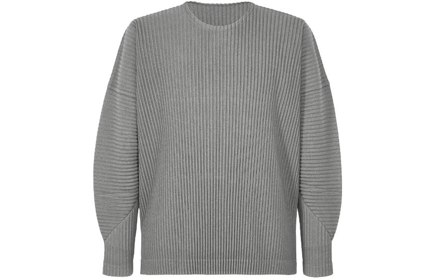 Order ISSEY MIYAKE 灰色條紋圓領長袖上衣T恤 HP33JK171-12