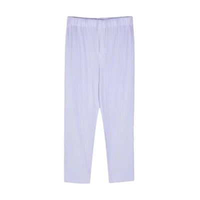 ISSEY MIYAKE Light Blue Straight-Leg Casual Pants with Elastic Mid-Waist HP46JF10980
