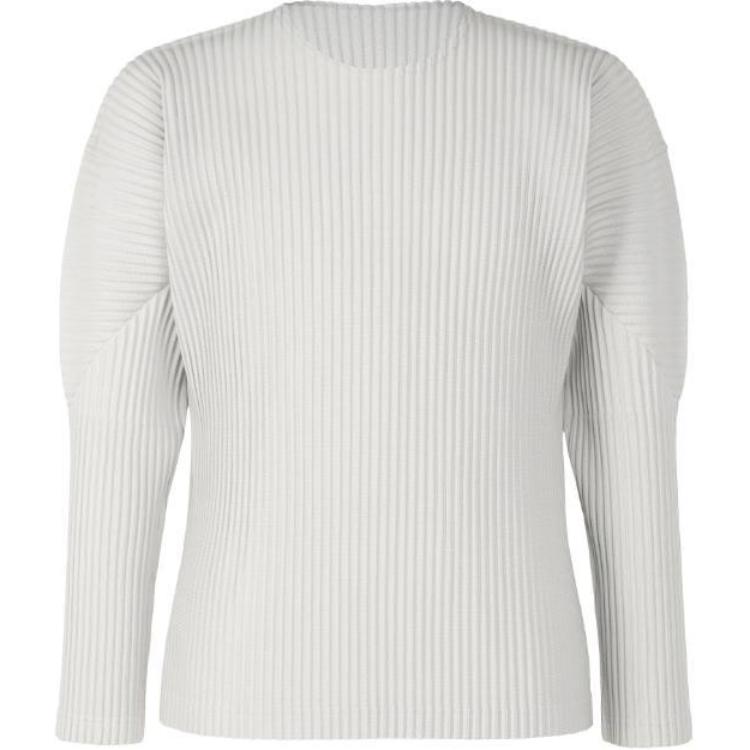 ISSEY MIYAKE  Light Grey Solid Color Loose Fit Long Sleeve Sweater. HP55JK421-11