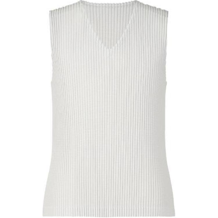 ISSEY MIYAKE  Loose Fit V-Neck Sleeveless Tank Top Light Grey HP55JE410-11