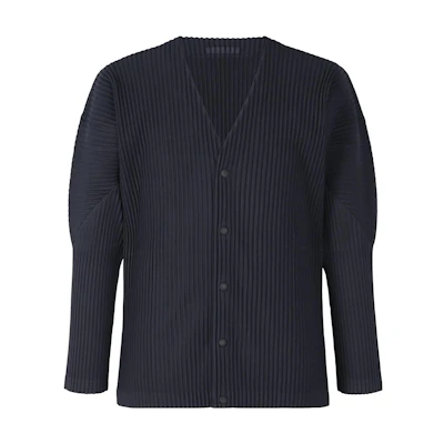 ISSEY MIYAKE Solid V-Neck Button Knit Cardigan Navy Blue. HP55JL441-75