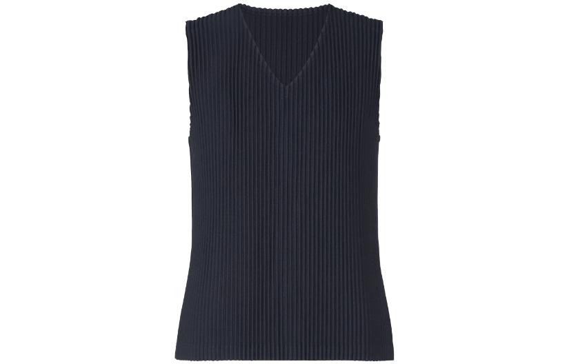 ISSEY MIYAKE  Solid V-Neck Sleeveless Pullover Vest Navy Blue. HP55JE410-75