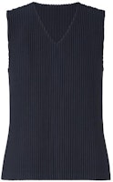 ISSEY MIYAKE Solid V-Neck Sleeveless Pullover Vest Navy Blue. HP55JE410-75 ISSEY MIYAKE Solid V-Neck Sleeveless Pullover Vest Navy Blue. HP55JE410-75