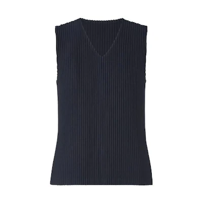 ISSEY MIYAKE Solid V-Neck Sleeveless Pullover Vest Navy Blue. HP55JE410-75