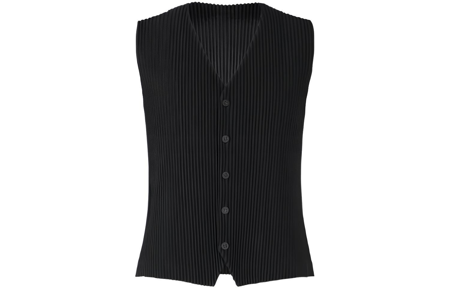ISSEY MIYAKE  Solid V-Neck Sleeveless Vest Black HP55JE411-15