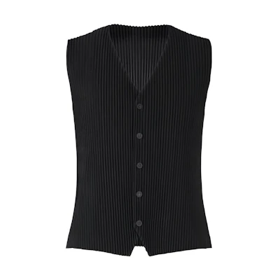 ISSEY MIYAKE Solid V-Neck Sleeveless Vest Black HP55JE411-15