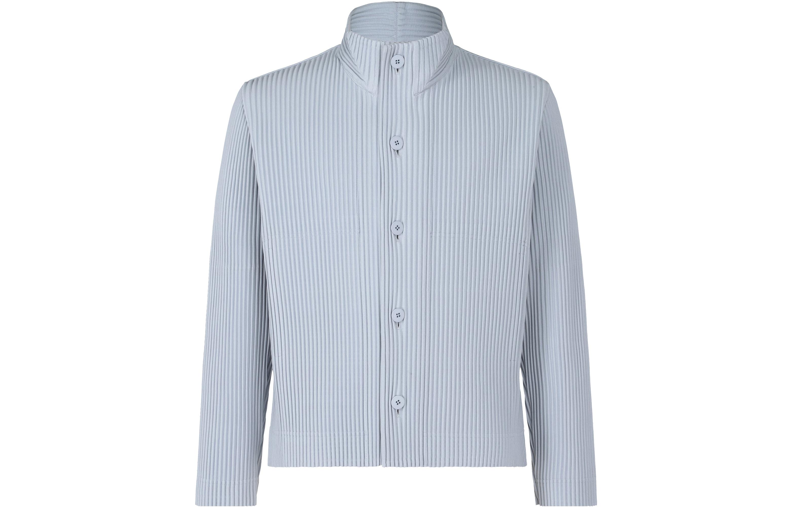 ISSEY MIYAKE  Tailored Pleats Knitted Long Sleeve Jacket Blue HP33JD154-70
