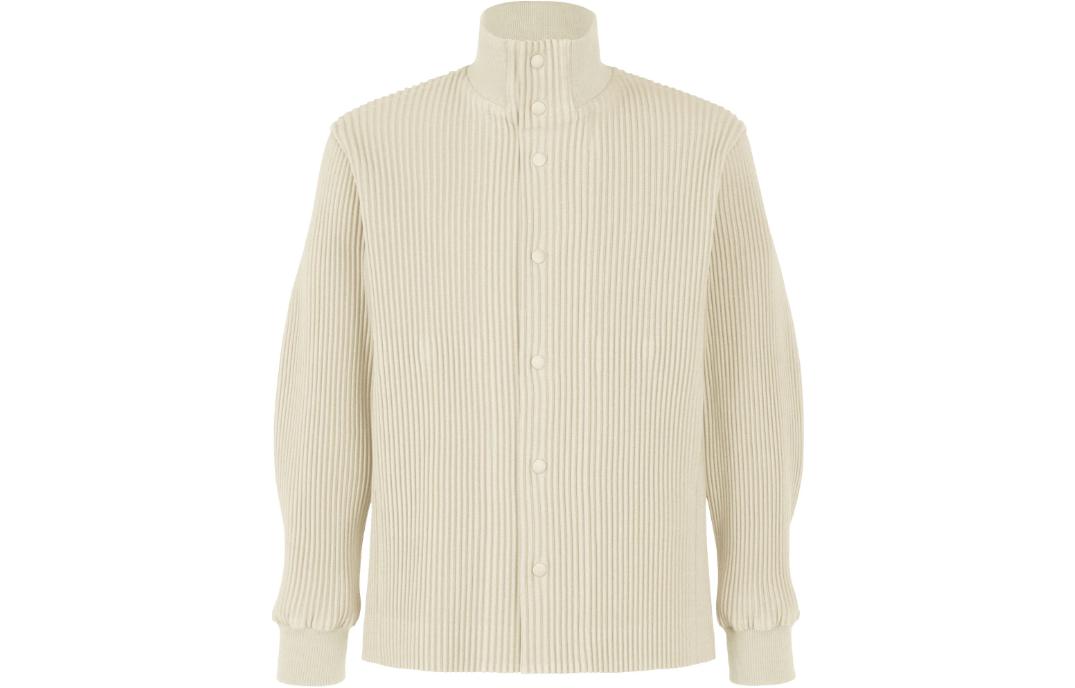 Issey Miyake Beige Kersey Pleats Knit Button-Up Jacket Long Sleeve HP33FC308-01