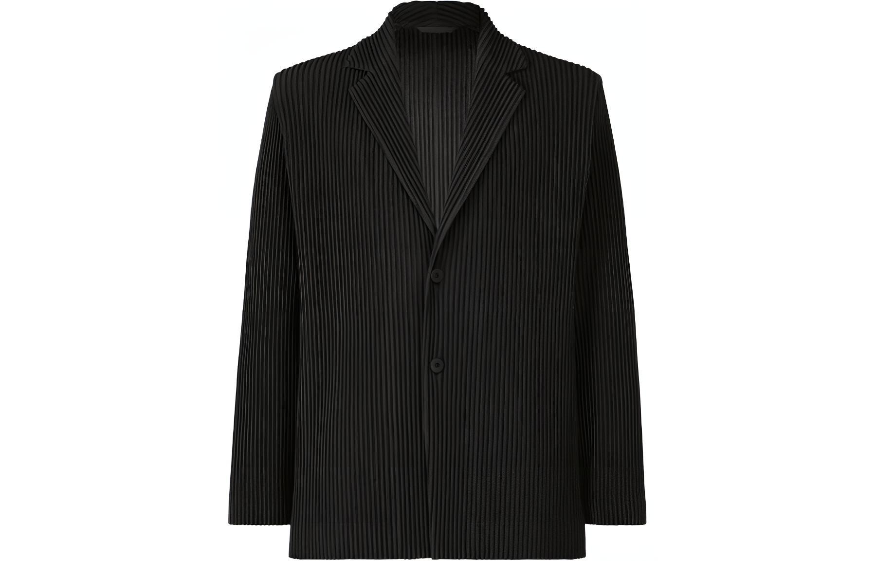 ISSEY MIYAKE Black Pleated Long-Sleeve Jacket with Single Button Closure HP41JD155-15
