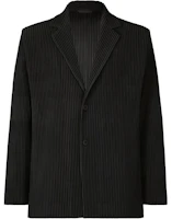 ISSEY MIYAKE Black Pleated Long-Sleeve Jacket with Single Button Closure HP41JD155-15 ISSEY MIYAKE Black Pleated Long-Sleeve Jacket with Single Button Closure HP41JD155-15
