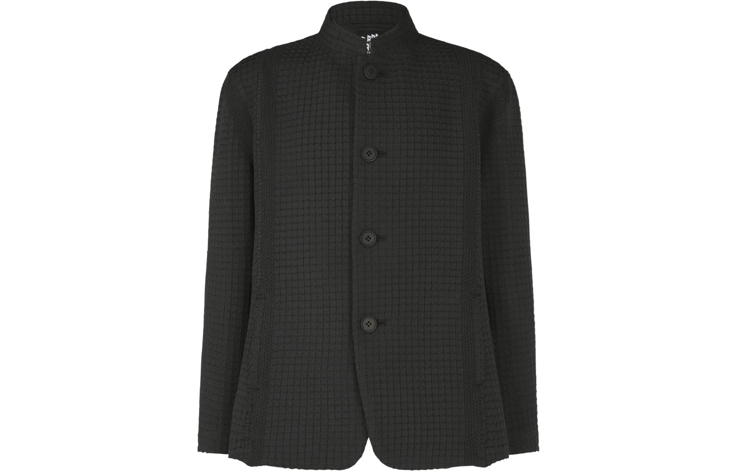 ISSEY MIYAKE Black Solid Color Stand Collar Long Sleeve Jacket AT41FD204-15