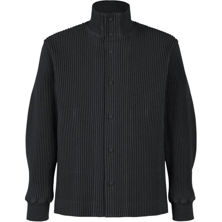 ISSEY MIYAKE Black Solid High-Neck Button-Up Jacket HP38FC30844