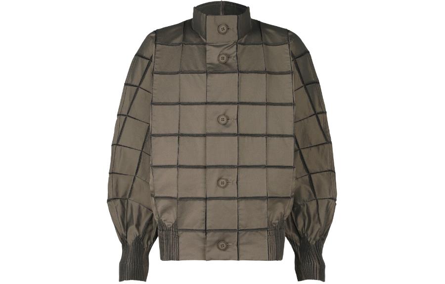 ISSEY MIYAKE Brown Checkered Stand Collar Long Sleeve Jacket Unisex AT41FC243-44