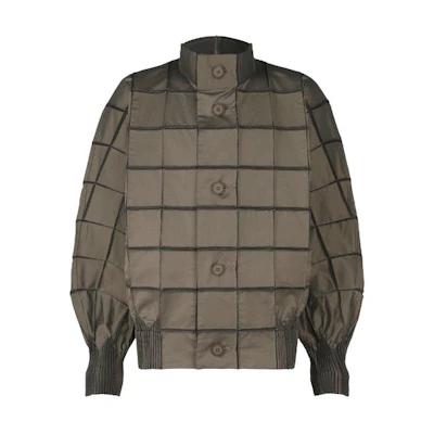 ISSEY MIYAKE Brown Checkered Stand Collar Long Sleeve Jacket Unisex AT41FC243-44