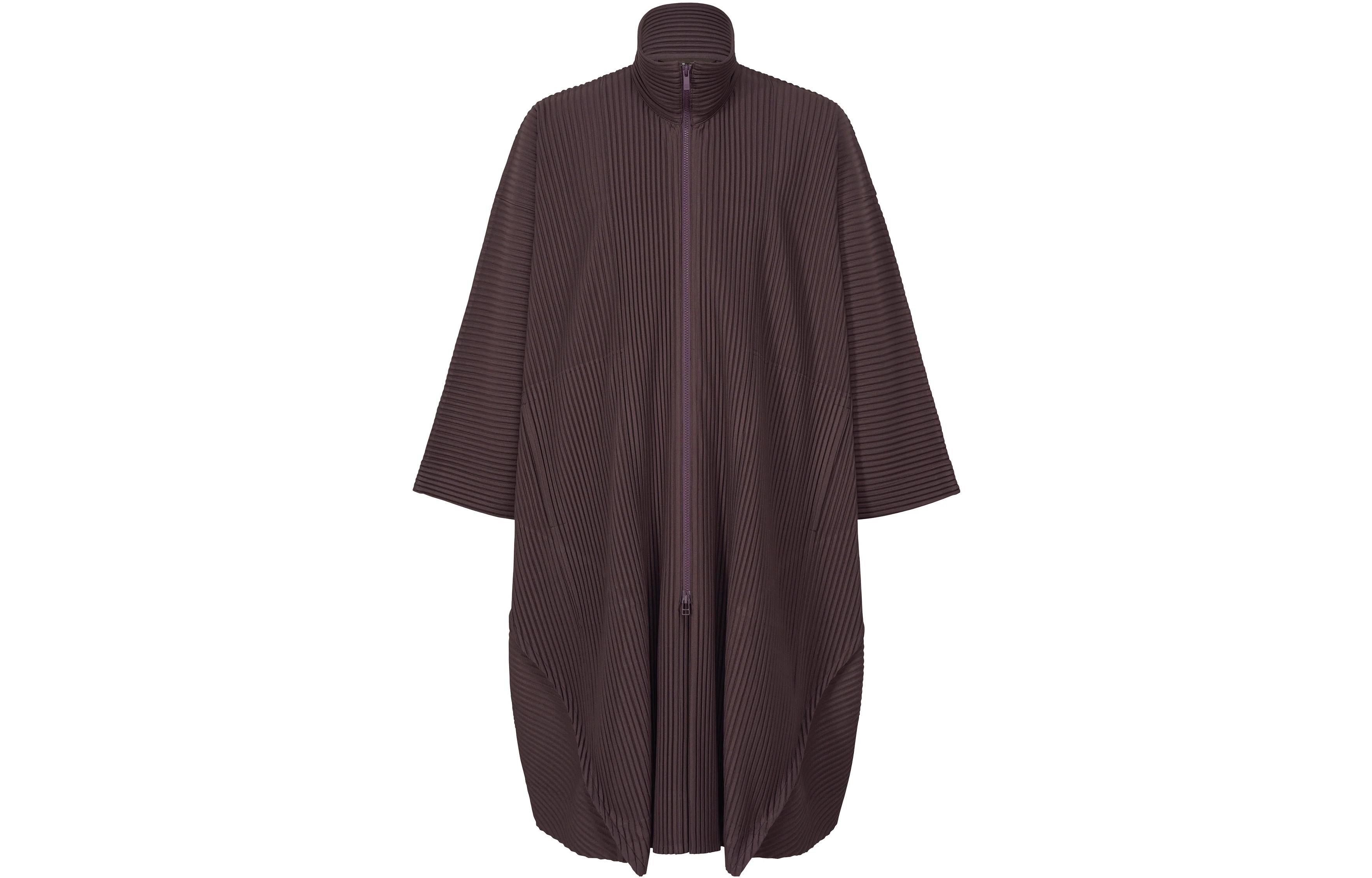 ISSEY MIYAKE Brown High Collar Zip Mid-Length Loose Jacket HP33JA126-47