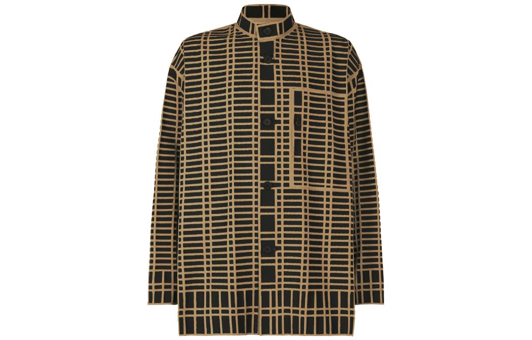 ISSEY MIYAKE Brown Plaid Turtleneck Button-Up Jacket AT33FD068-48