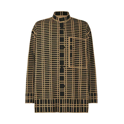 ISSEY MIYAKE Brown Plaid Turtleneck Button-Up Jacket AT33FD068-48
