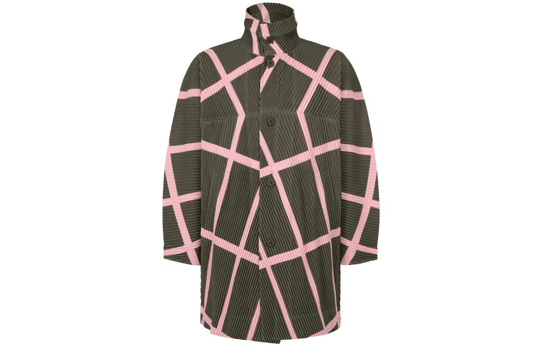 ISSEY MIYAKE Brown Striped Loose Fit Long Sleeve Stand Collar Jacket Men HP33JA370-49