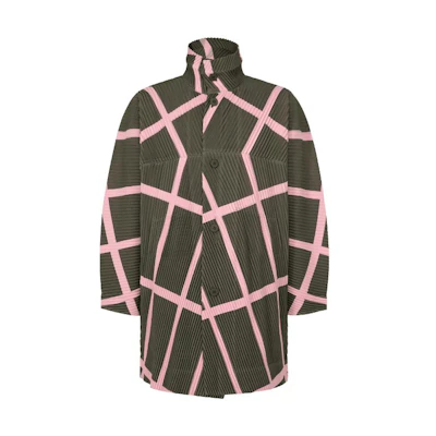 ISSEY MIYAKE Brown Striped Loose Fit Long Sleeve Stand Collar Jacket Men HP33JA370-49