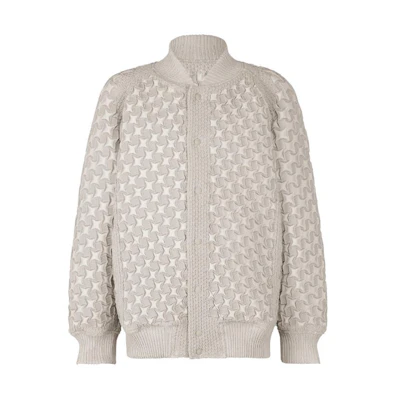 ISSEY MIYAKE Button-Up Chessboard Jacket Beige Unisex Long Sleeve Bomber AT33FC248-40