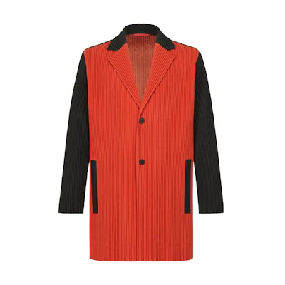 ISSEY MIYAKE Colorblock Button-Up Collared Long Jacket Red HP33JD385-28