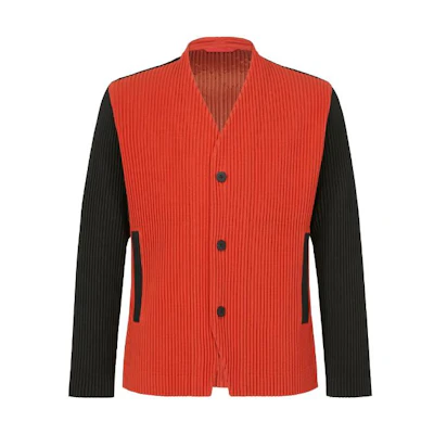 ISSEY MIYAKE Colorblock Collarless Button-Up Jacket Orange ( Long Sleeve) HP33JD386-28