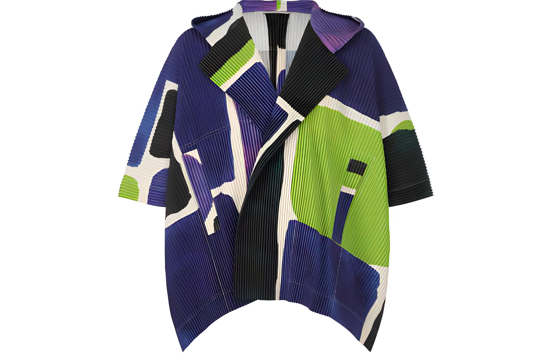 ISSEY MIYAKE Colorblock Hooded Loose-Fit Jacket Blue Short Sleeve HP41JL359-72