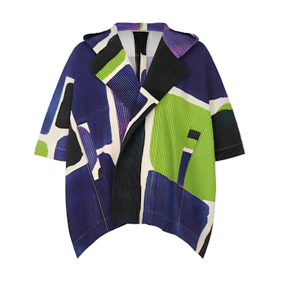 ISSEY MIYAKE Colorblock Hooded Loose-Fit Jacket Blue Short Sleeve HP41JL359-72