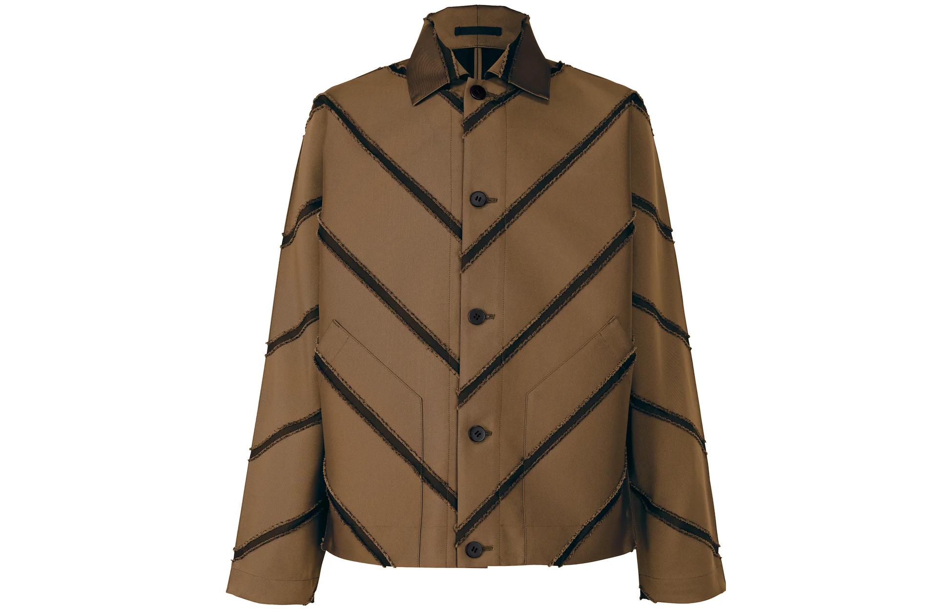 ISSEY MIYAKE Diagonal Cut Jacquard Stripe Print Jacket Brown Long Sleeve LA33FC121-44