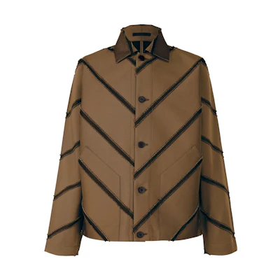 ISSEY MIYAKE Diagonal Cut Jacquard Stripe Print Jacket Brown Long Sleeve LA33FC121-44