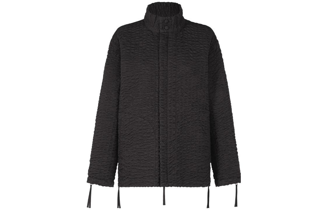 ISSEY MIYAKE Drill Stitch Kabira Black Pleated Zip Jacket Unisex Long Sleeve HA34FD555-15