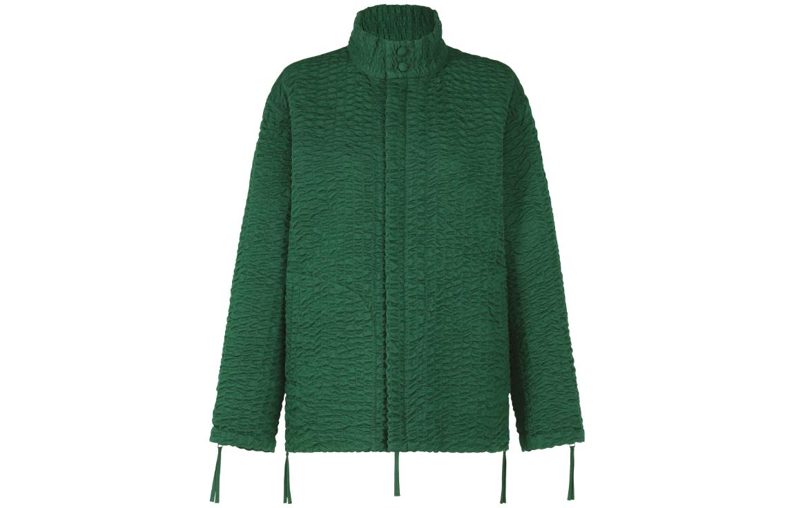 ISSEY MIYAKE Drill Stitch Kabira Green Pleated Stand Collar Jacket Unisex HA34FD555-62