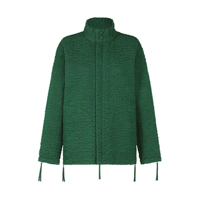 ISSEY MIYAKE Drill Stitch Kabira Green Pleated Stand Collar Jacket Unisex HA34FD555-62