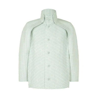 ISSEY MIYAKE Embroidery Pleats Green Striped Collar Slim Fit Jacket Men HP33JC355-70