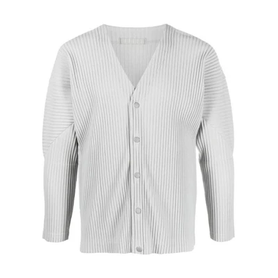 ISSEY MIYAKE FW22 Solid Pleated V-Neck Jacket Grey () HP28JL141-11