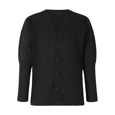 ISSEY MIYAKE FW23 Black Solid Pleated Knit Cardigan Long Sleeve HP39JL441-15
