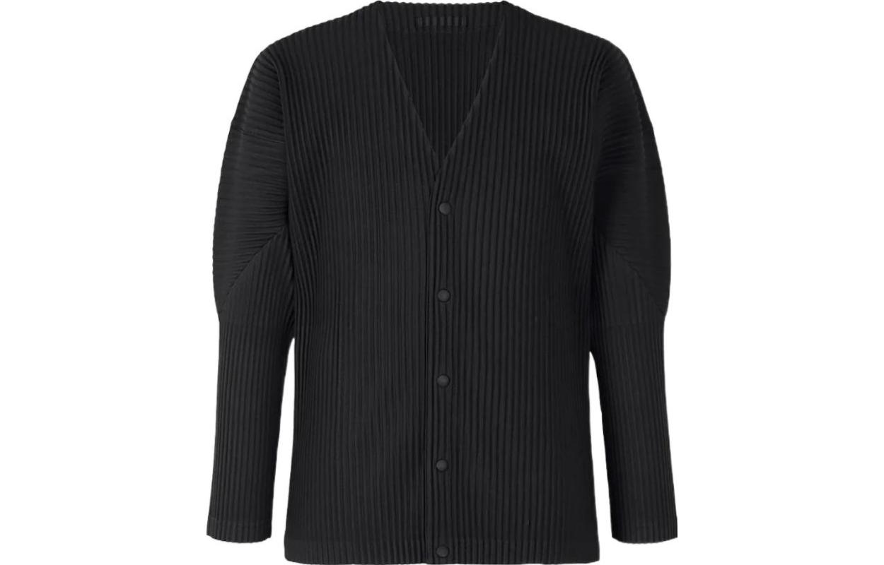 Order ISSEY MIYAKE FW23 黑色純色百褶針織長袖開襟外套 HP39JL441-15