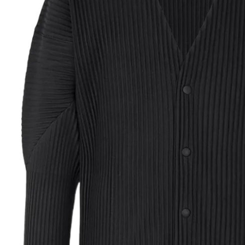 Cheap ISSEY MIYAKE FW23 黑色純色百褶針織長袖開襟外套 HP39JL441-15