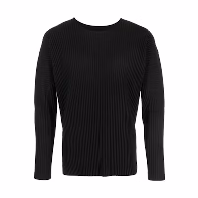 ISSEY MIYAKE FW23 Solid Color Crewneck Pullover Sweatshirt Men Black HP38JK42115