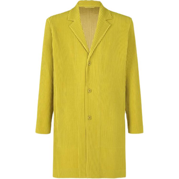 ISSEY MIYAKE FW23 Solid Ribbed Mid-Length Jacket Yuzu Yellow Menswear HP33JD156-54