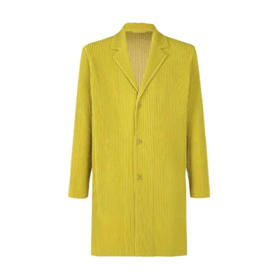 ISSEY MIYAKE FW23 Solid Ribbed Mid-Length Jacket Yuzu Yellow Menswear HP33JD156-54