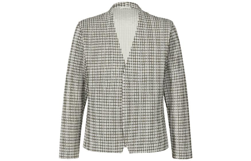 ISSEY MIYAKE Graph Paper Fitted V-Neck Checkered Long Sleeve Jacket White Mens HP33JD360-01