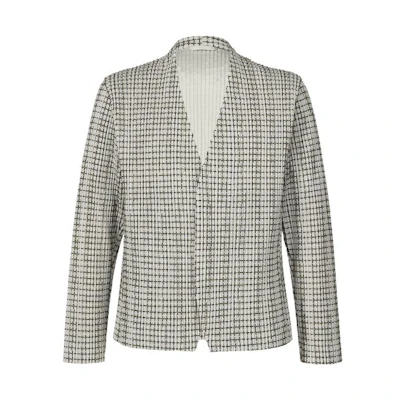 ISSEY MIYAKE Graph Paper Fitted V-Neck Checkered Long Sleeve Jacket White Mens HP33JD360-01