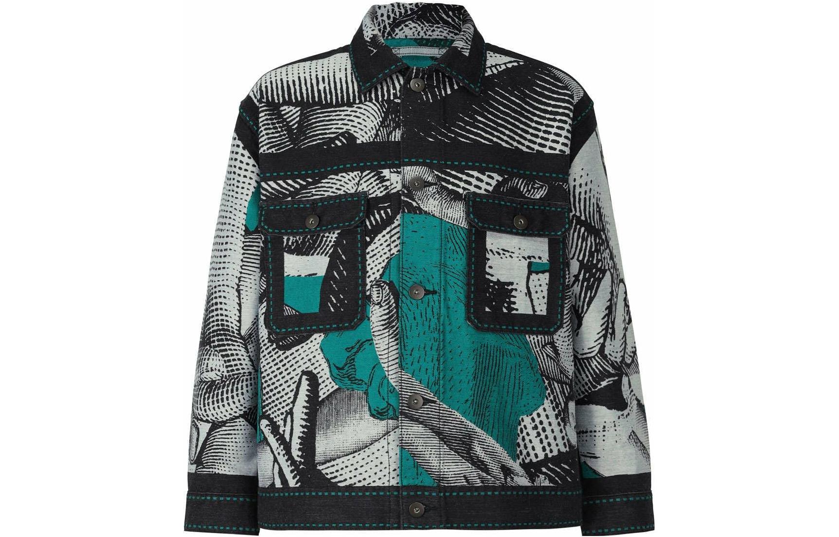 ISSEY MIYAKE Graphic Print Button-Up Long Sleeve Jacket Green AT13FC902-66