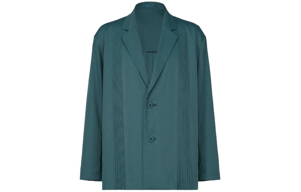 ISSEY MIYAKE Green Pleated Long-Sleeve Jacket with Classic Collar LA41FD095-77